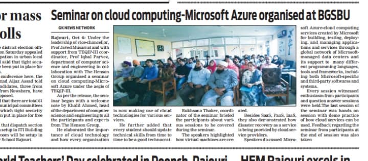 One day workshop on “Cloud Computing- Microsoft Azure” through Henson Group